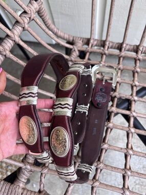 Tony Lama Brown Leather Western Belt with Silver &Gold Conchos